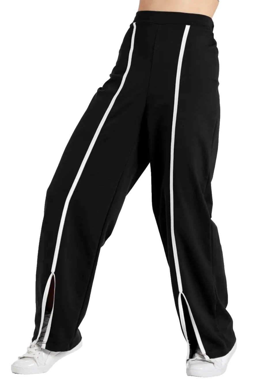 Black Split Front Pants White Piping French Terry Dance Wear Adult Medium 8/10